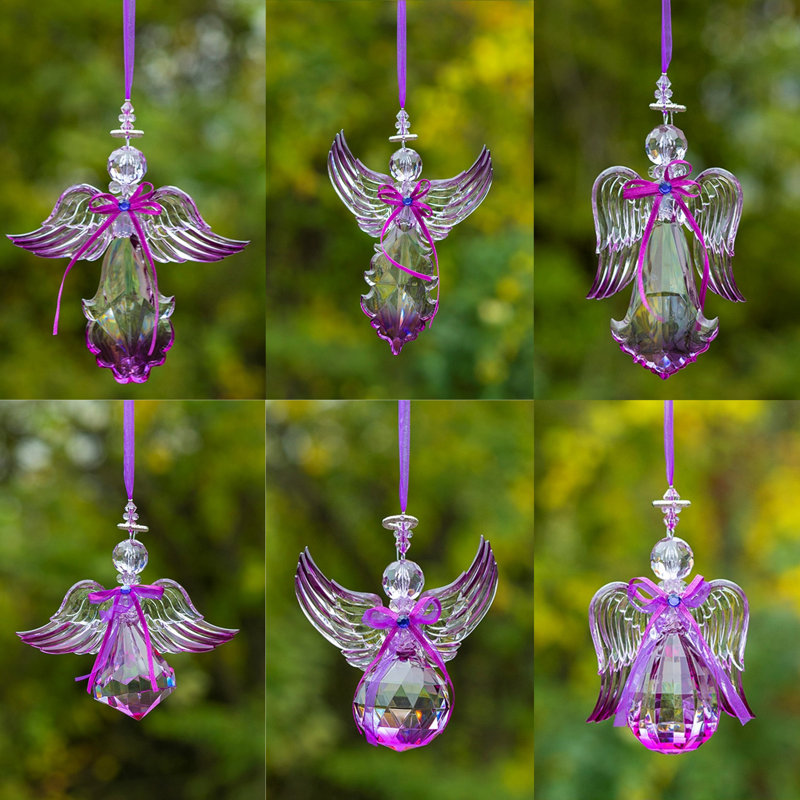 Ensemble de 6 décorations en acrylique avec un ange suspendu en acrylique