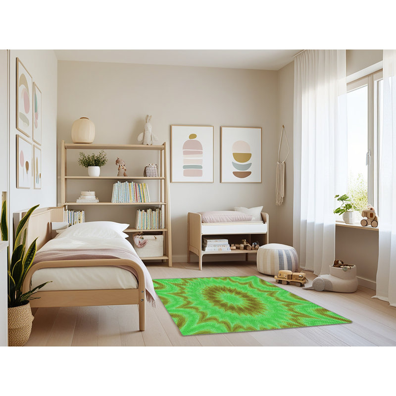 Tapis abstrait en laine vert, Rectangle 4 pi x 6 pi