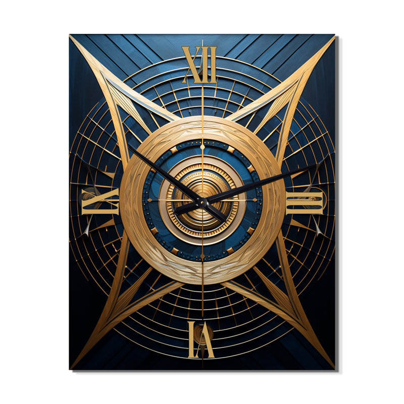Horloge murale moderne abstraite «Esoteric Knowing In Teal and Gold I», Médium