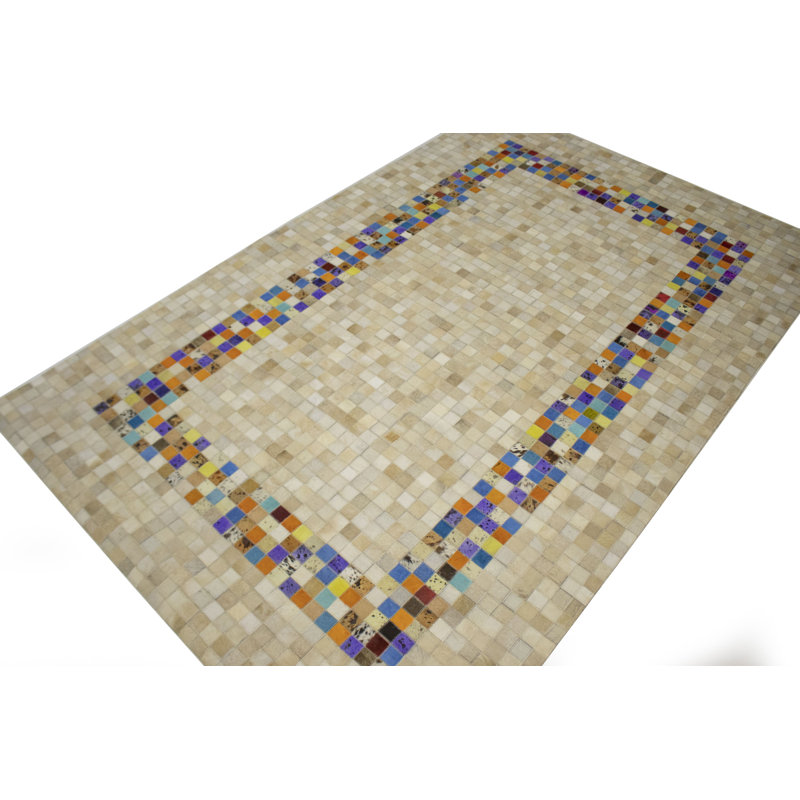 Tapis géométrique fait à la main multicolore, Rectangle de 5 pi x 8 pi