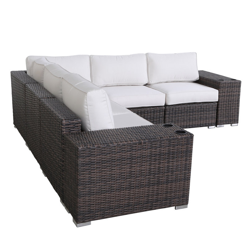 Amy Arelys Wicker Fully Assembled 4 - Person Seating Group with Cushions, Sunbrella Canvas, Brown