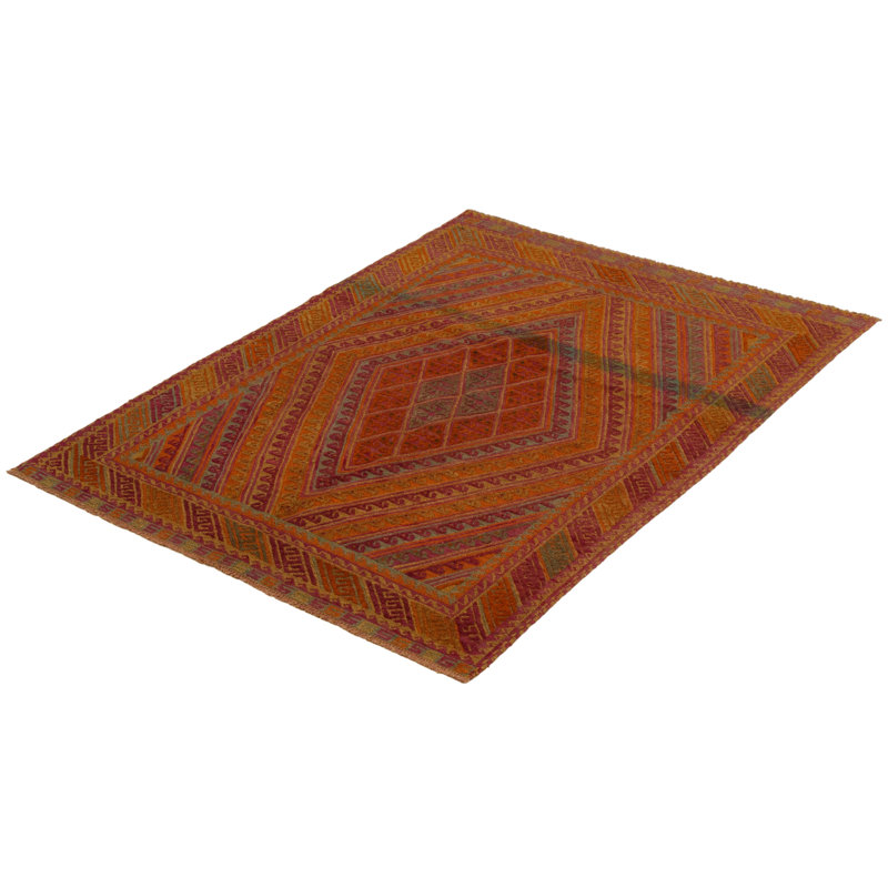 Tapis orange brûlé en laine noué à la main de conception unique 4 pi 11 po x 6 pi 7 po Jhanee