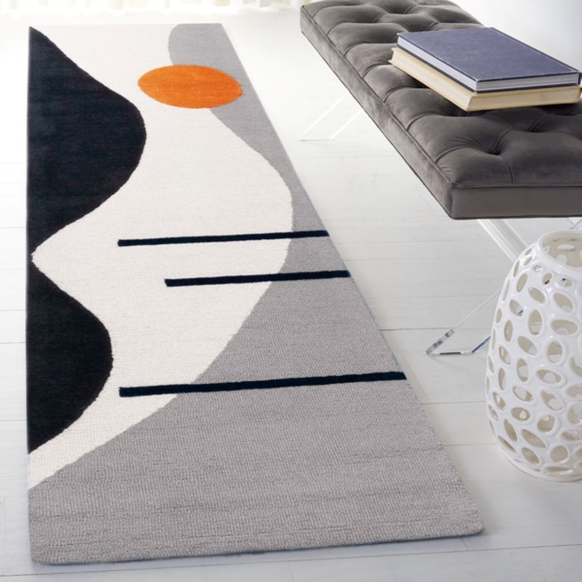 Felipe Gray Black Hand-Tufted Wool Abstract Rug, Runner 2'3" x 8'