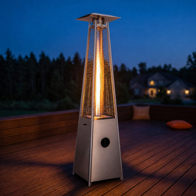Pyramid Patio Heater 40000 BTU, Outdoor Propane Gas Heater with Quartz Glass Tube, Stainless Steel Standing Tower Heater with Visual Flame, Wheels & Triple Safety Protection for Garden Yard Deck
