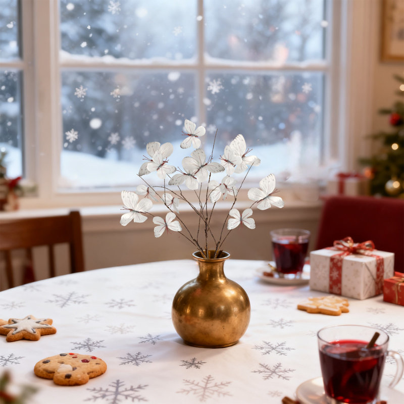 Arbre de Noël artificiel branche morte papillons fleur pour Noël, White
