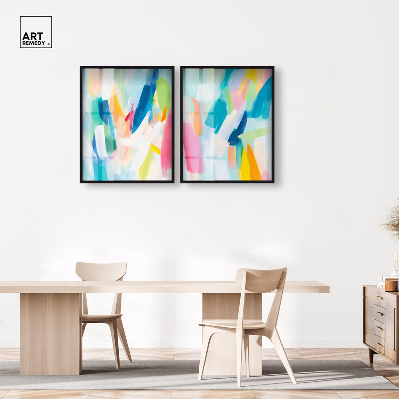«Whirlwind of Color Duo Shadowbox», ensemble d'art mural abstrait par Art Remedy, cadre noir, 30 x 36, H 37 po x l 31 po