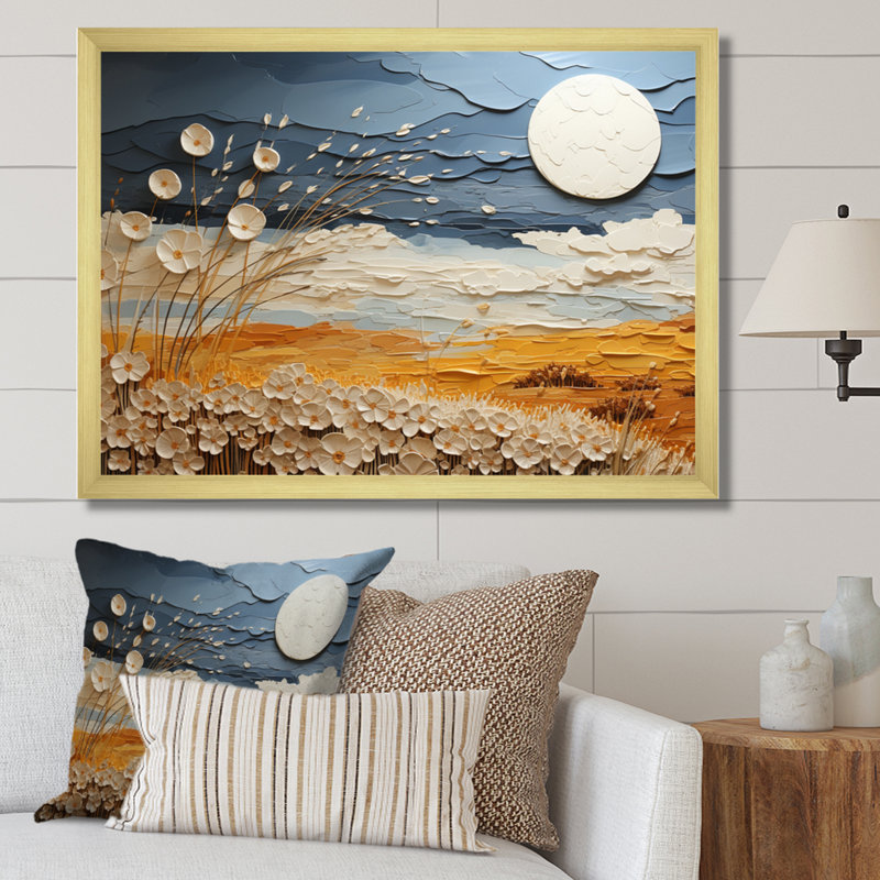 Nuage prairies collages VII - impression, H 24 po x l 32 po x P 1 po, Encadrement doré