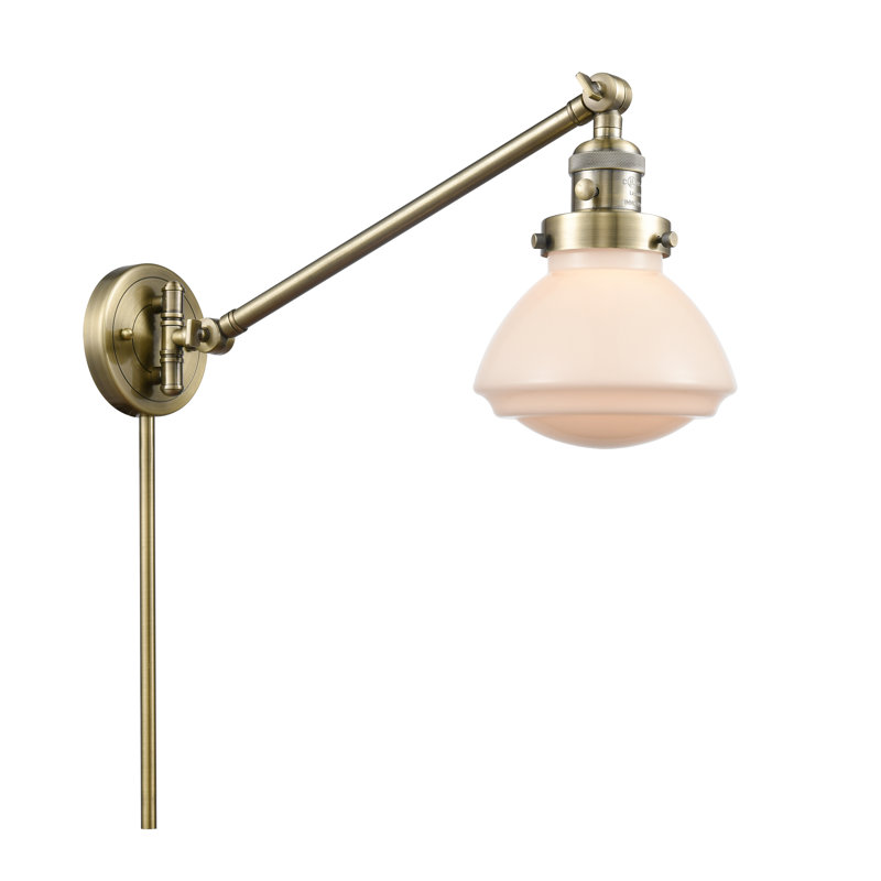 Lampe murale avec bras pivotant 1 lumière Chesterville, Incandescent, Blanc mat, Laiton antique