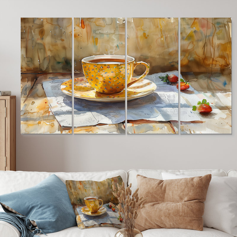 «White Beige Cozy Cup Of Coffee II», ensemble de reproductions d'art mural café, H 32 po x l 64 po