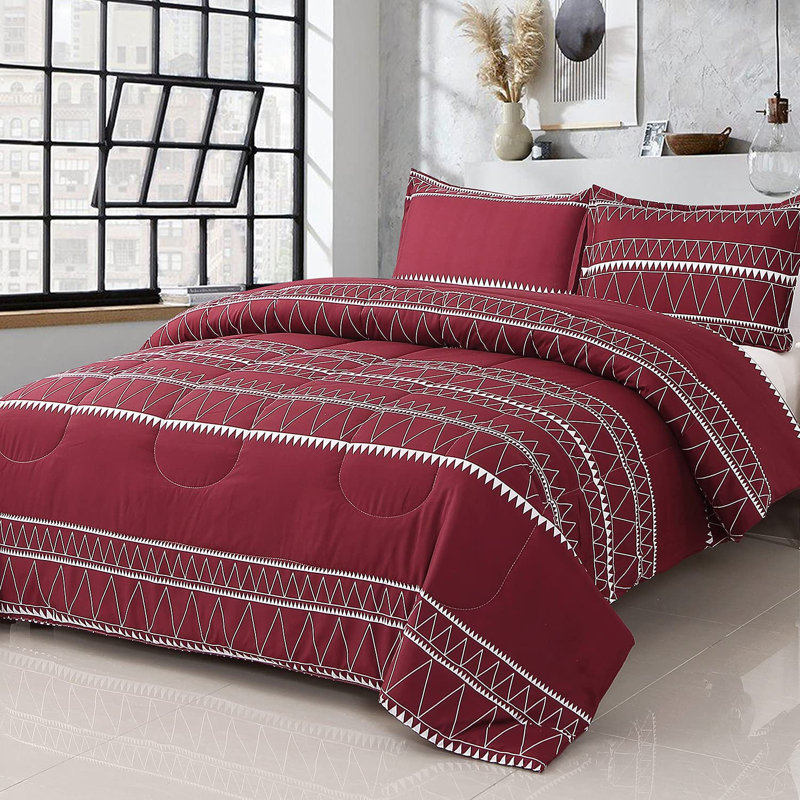 Polyester Sateen Comforter, Red, King Comforter +  2 Pillow Shams