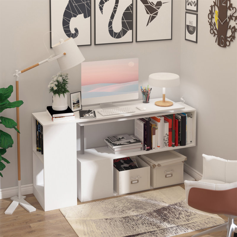 Versatile 360° Rotating L-Shaped Computer Desk With Ample Storage For Home Office