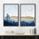 " Gold Birds And Blue & Yellow Gradient Moutanin Landscape Wall Pictures Modern Rustic Office " 2 - Pieces