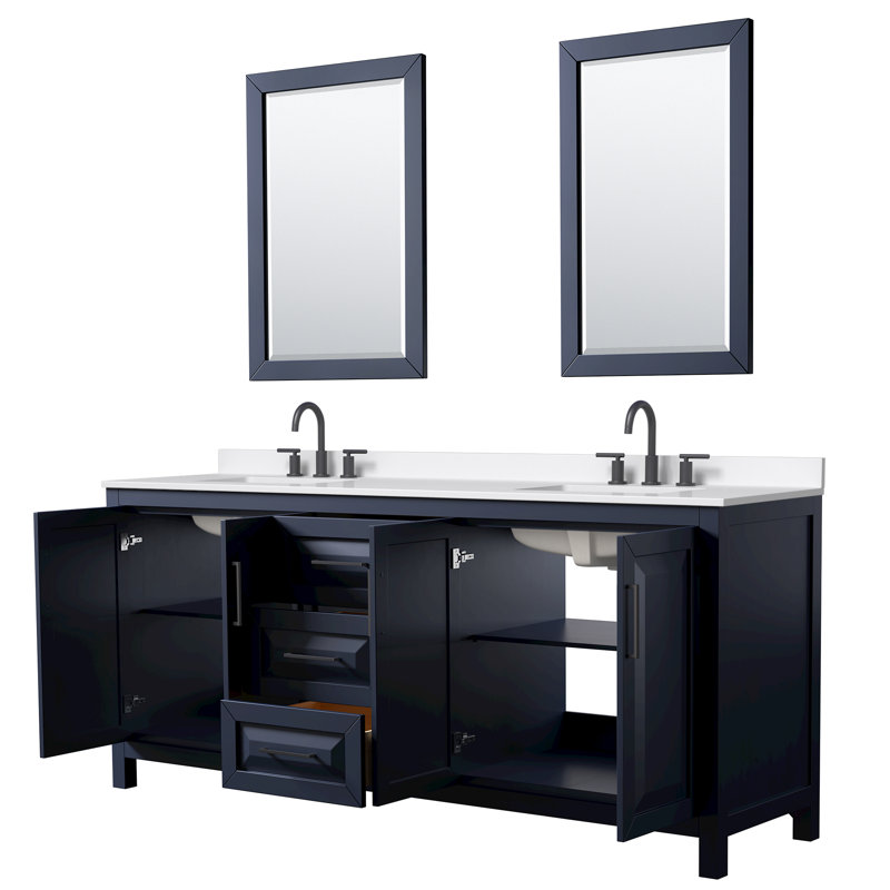 Daria 80 in. with Mirror Vanity, Giotto Quartz, Blue, Matte Black