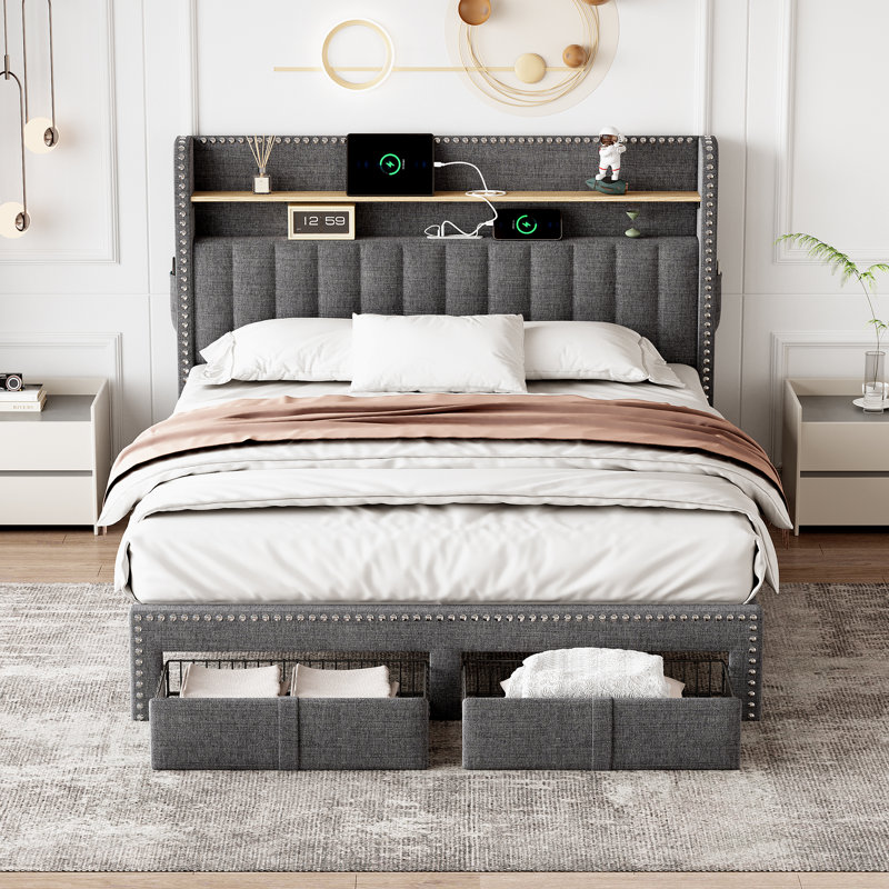 Darlita Upholstered Storage Bed, Grey