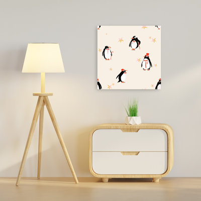 Dapper Penguins And Stars Elegant Playful Vintage Bird Penguin Winter Landscape Wall Art Print 1 Piece Wrapped Canvas Wall Art