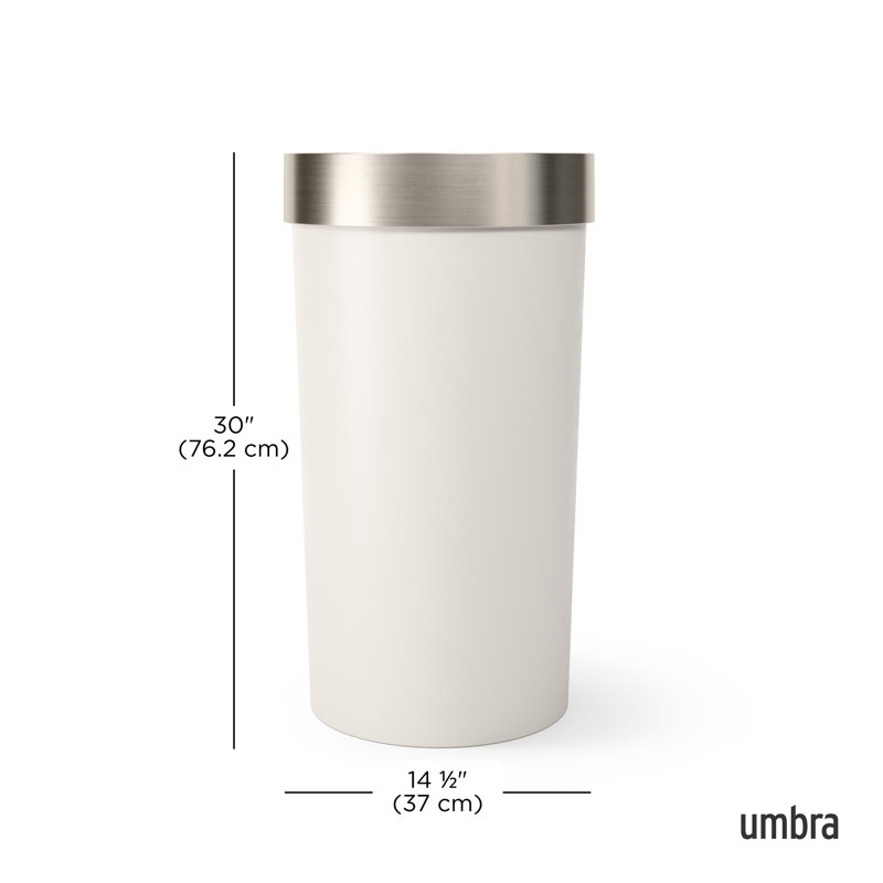 Sand Beige Polypropylene Indoor Trash Can with Brushed Metal Accents