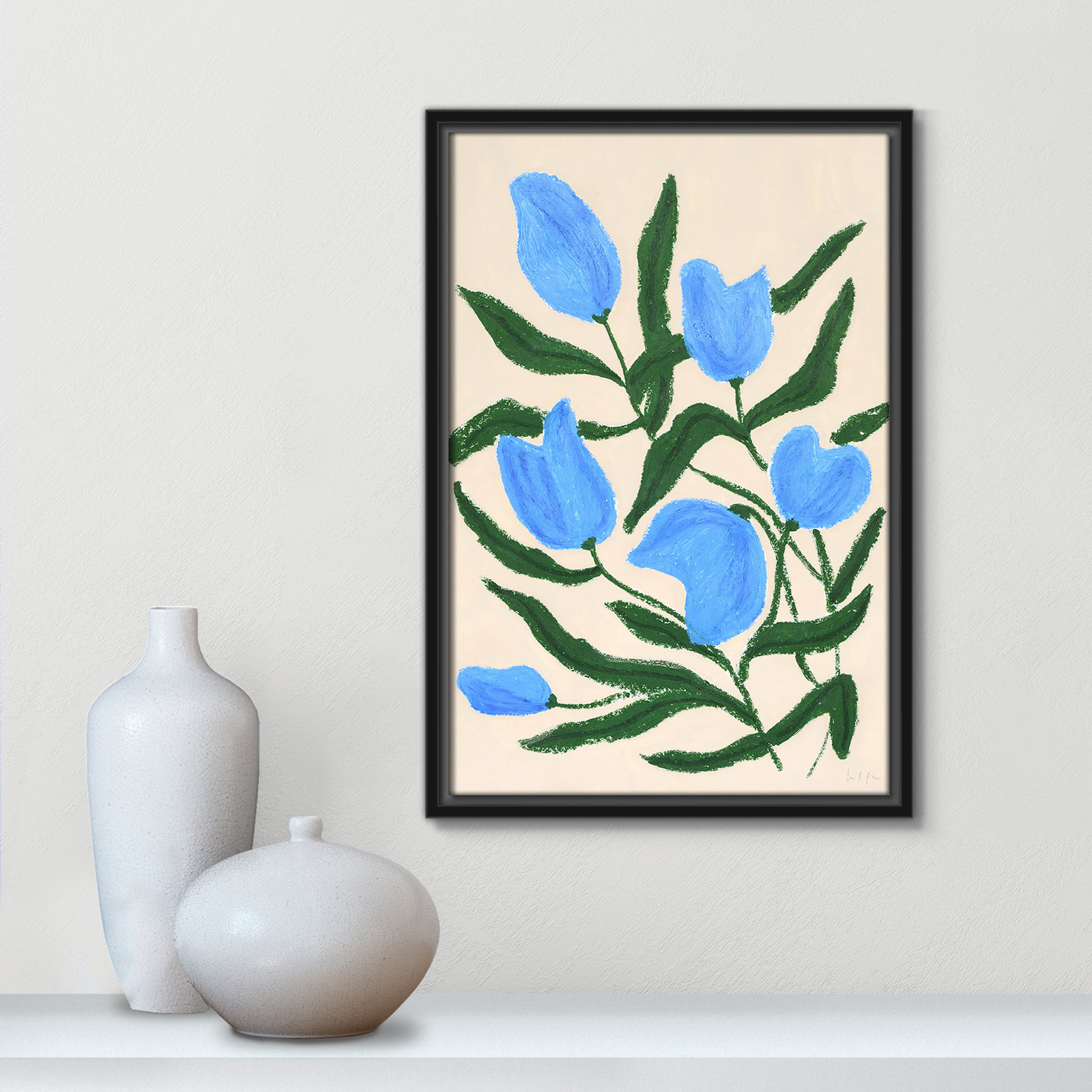 Blue Tulips Print by Camilla Bergqvist, Black, 19.5" H x 13.5" W
