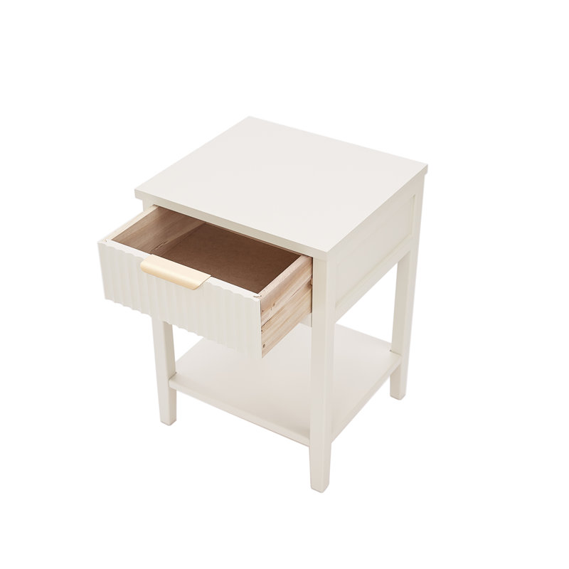 Abriela 40cm W Solid + Manufactured Wood Bedside Table, White