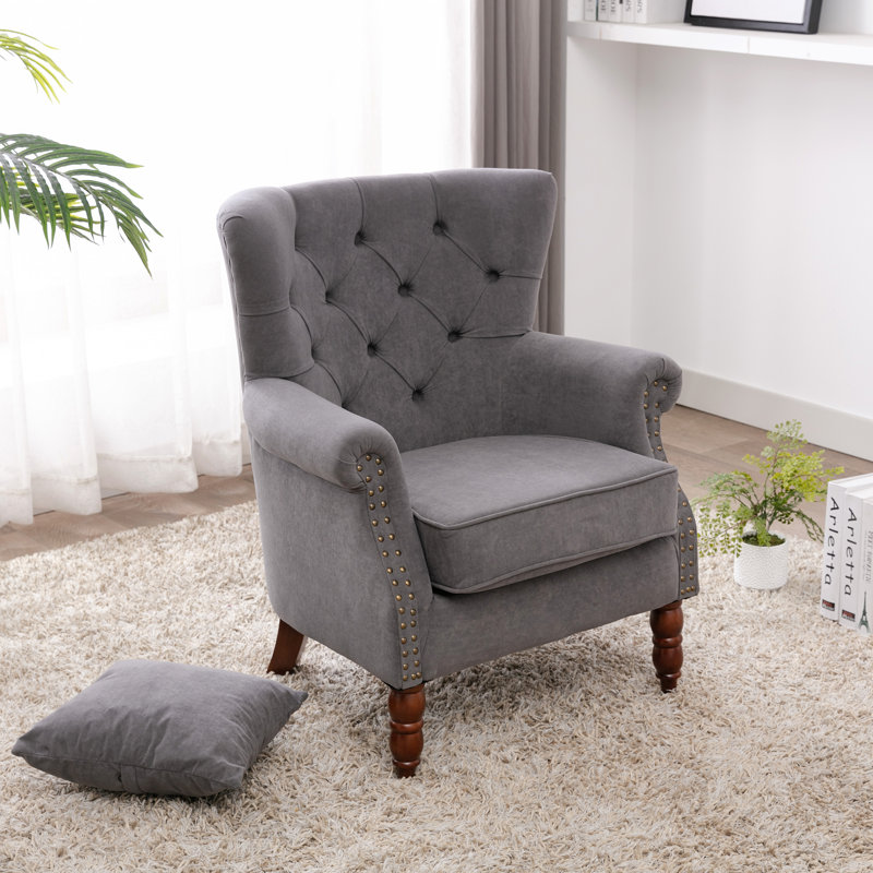 74.93Cm Wide Tufted Wingback Chair, Grey