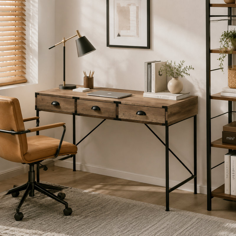 Wycombe 47'' Wood Grain Desk with Drawers, Rustic Oak