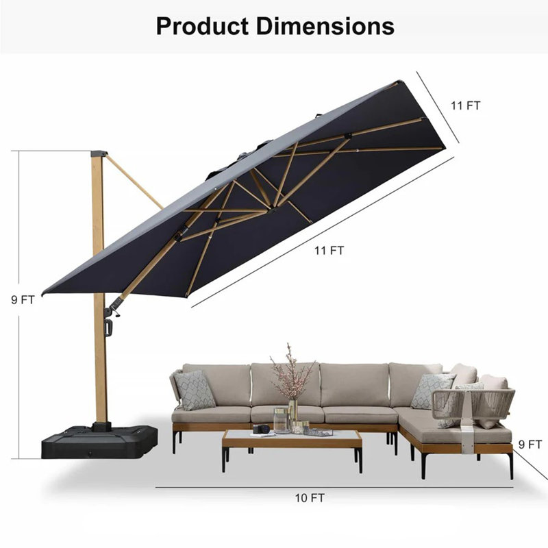 Parasol de patio en porte-à-faux 11 x 11 pi Arlmont & Co. Palace MEB, gris, Gris
