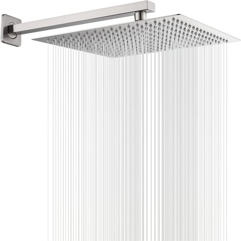 Premium Square Rainfall Shower System With 16" Extension Arm, Brushed Nickel