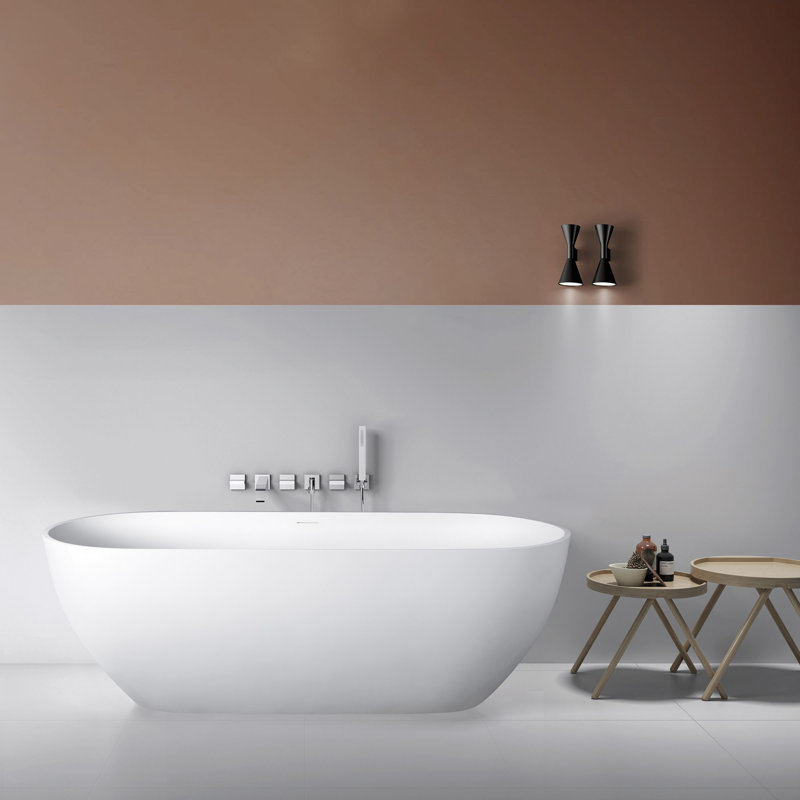 Baignoire de trempage autoportante à surface solide de 68,9 pouces pour salle de bain