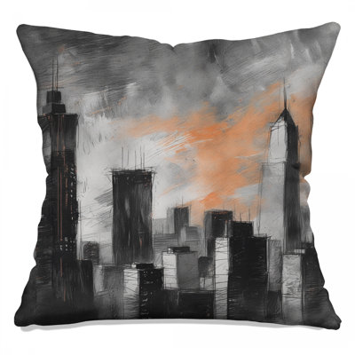 Urban Skyline Illustration Double Sided Throw Pillows