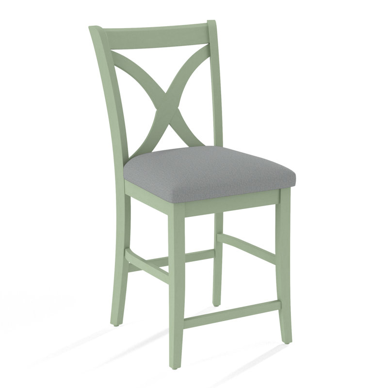 Hues Upholstered Stool with Solid Wood Frame, Light Blue Performance Fabric; 0851-55, Celery Finish