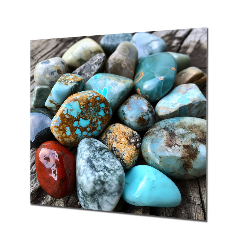 Ethnique turquoise, composition de pierres spirituelles, Métal métal, H 36 po x l 36 po x P 1,5 po
