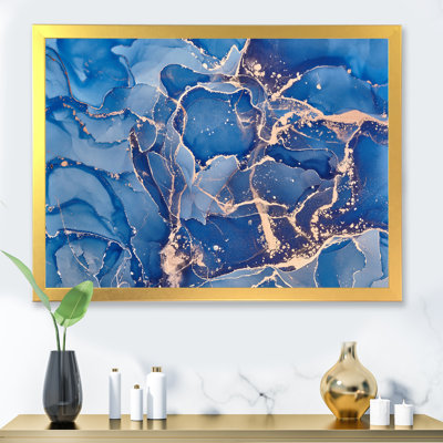 Art liquide bleu avec veines dorées I - peinture sur toile