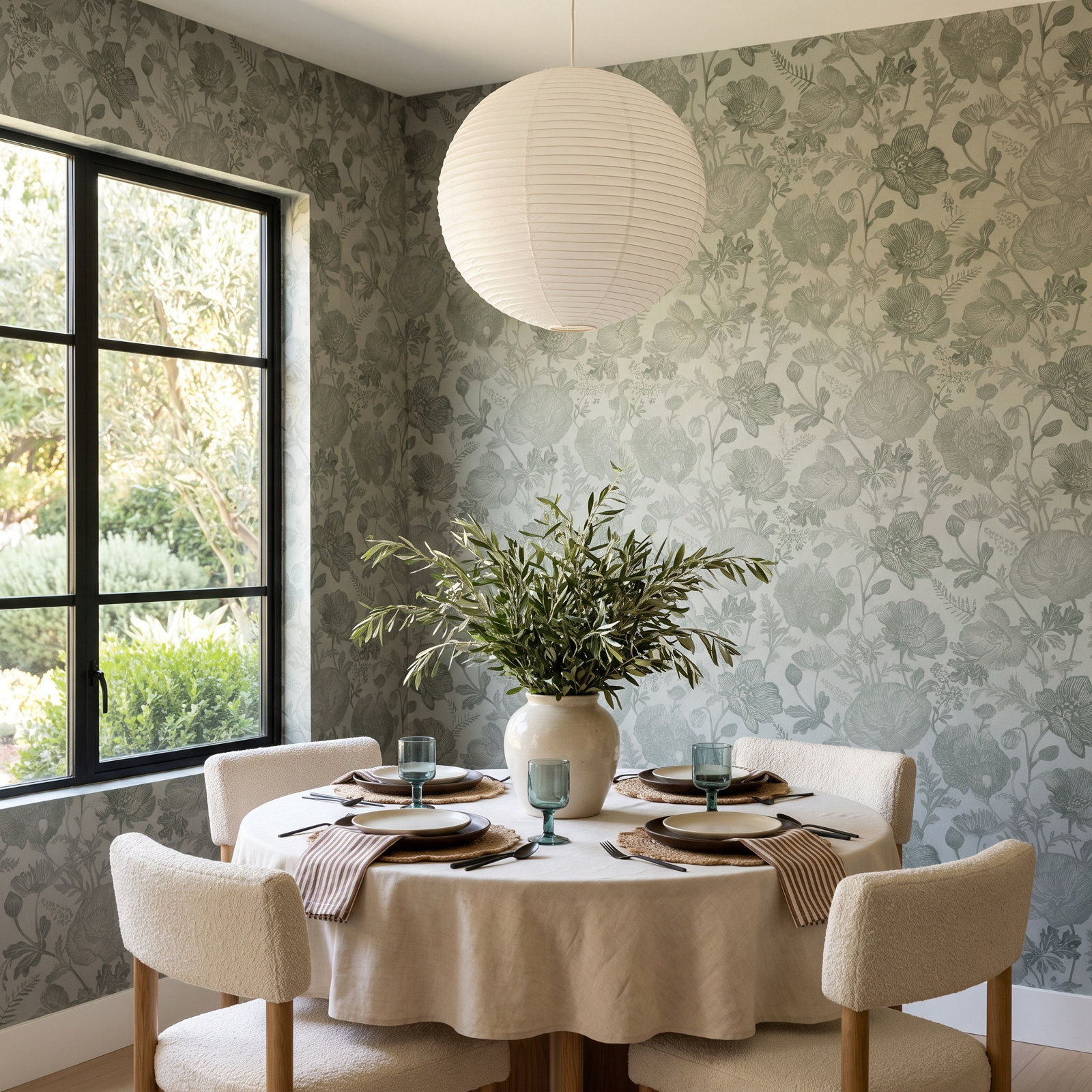 Poppies Self-Adhesive Wallpaper Roll, Green