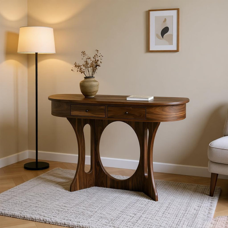 Nouvelle table d'entrée semi-circulaire de style chinois, 35.43" H x 39.37" W x 14.96" D