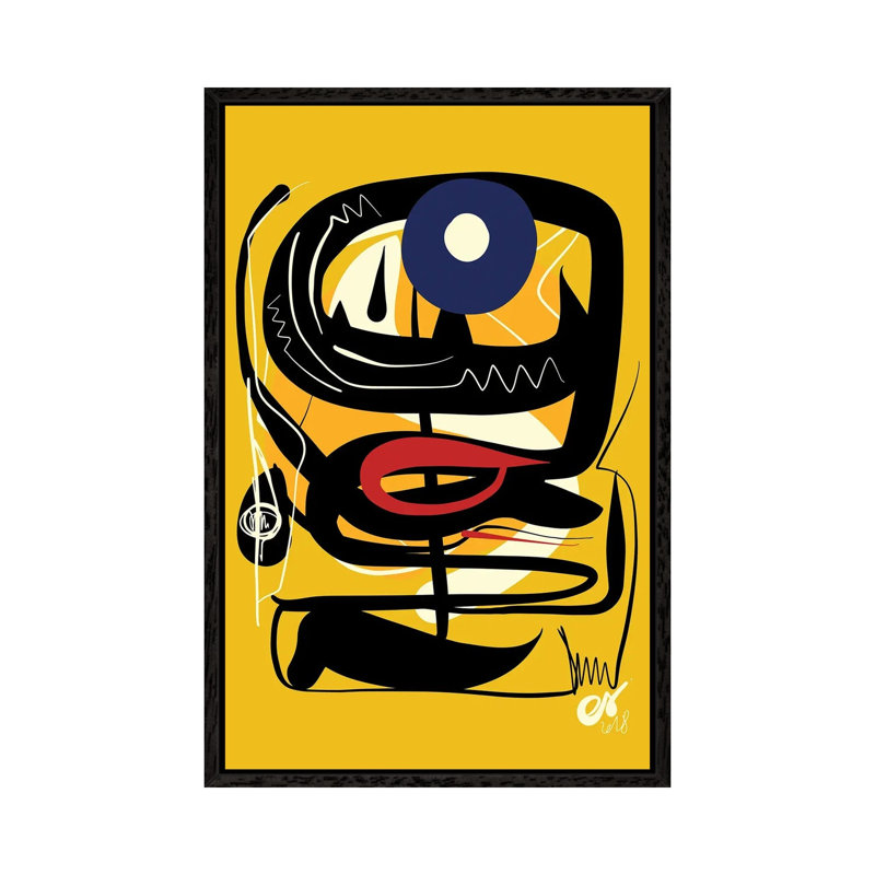 Yellow African Blue Eye by Emmanuel Signorino - Painting on Canvas, 101.6cm H x 66.04cm W x 3.81cm D, Black Framed