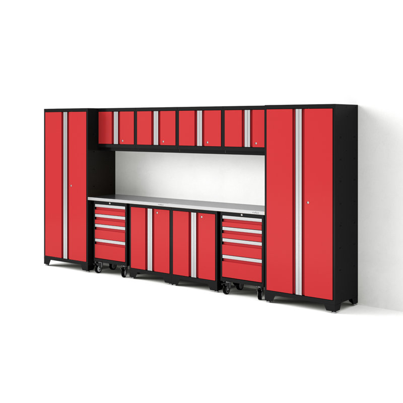 Ensemble d'armoires de rangement de 12 pièces Bold Series, Acier inoxydable, Pas de lumières, Rouge