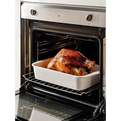 Plat à cuisson profond en céramique avec grilles à rôtir - Plat de cuisson rectangulaire avec poignées 13,7 po x 9,6 po, blanc