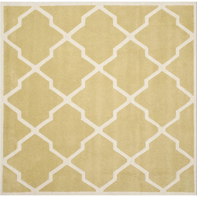 Tapis doré / ivoire en laine touffeté à la main à motif géométrique Carolene