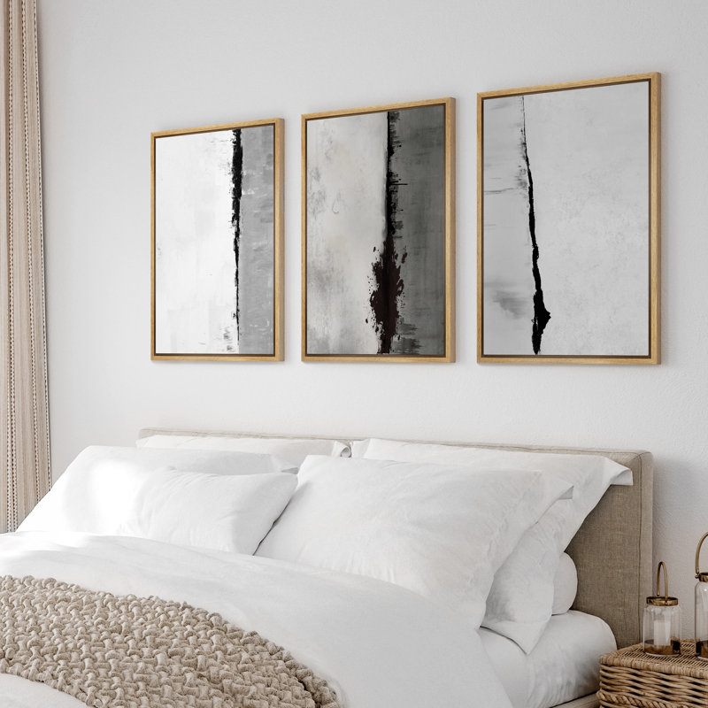"Minimal Landscape Pastel" noir et blanc, gris, images neutres, impression sur toile, 3 pièces, Cadre naturel flottant