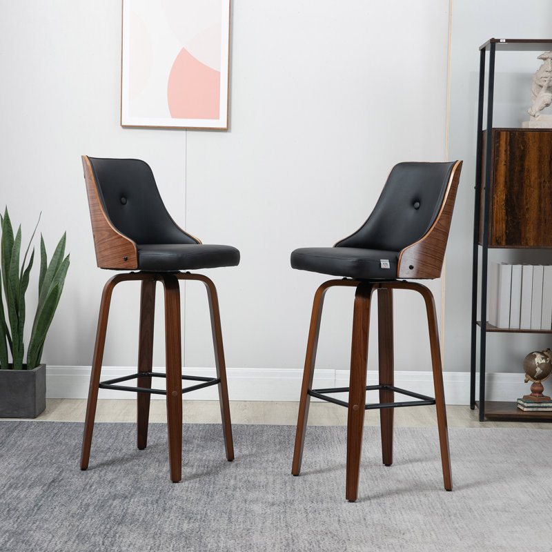 Barvick Swivel Upholstered Faux Leather Counter Stool, Black
