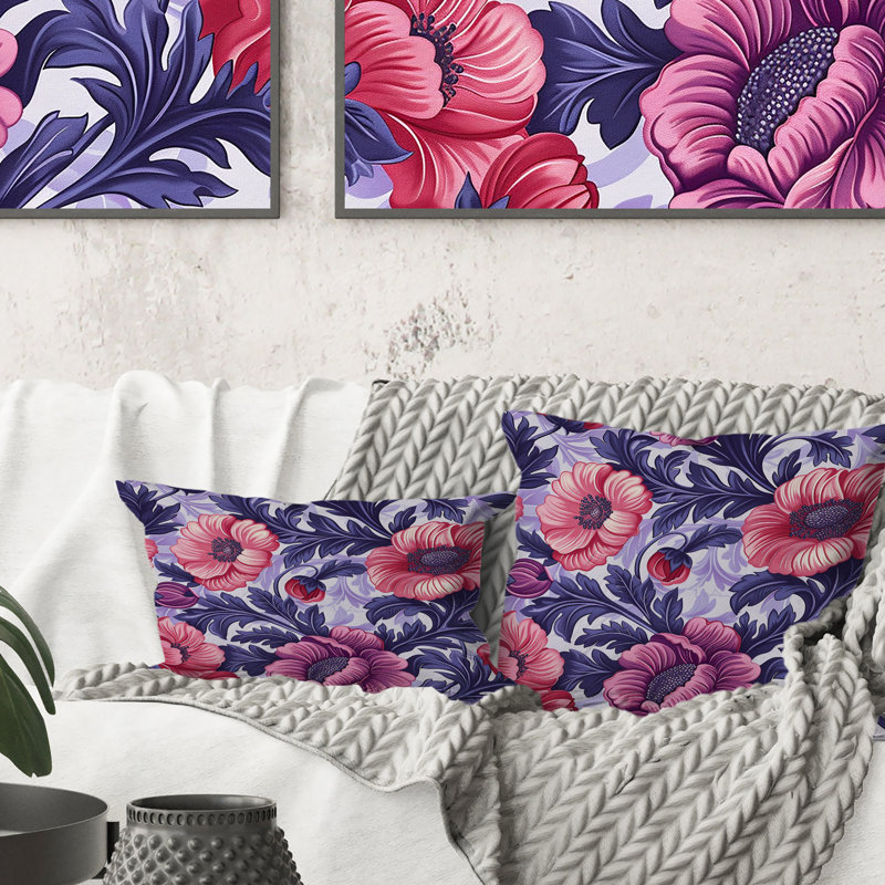 Pink Purple Secret Floral Gardens II - Traditional Throw Pillow, 16"H x 16"W