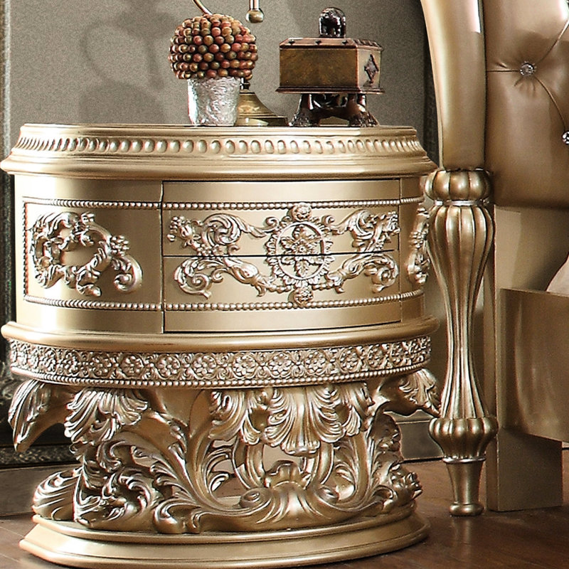 Table de chevet 2 tiroirs feutrée en argent champagne élégant pour une maison moderne attrayante