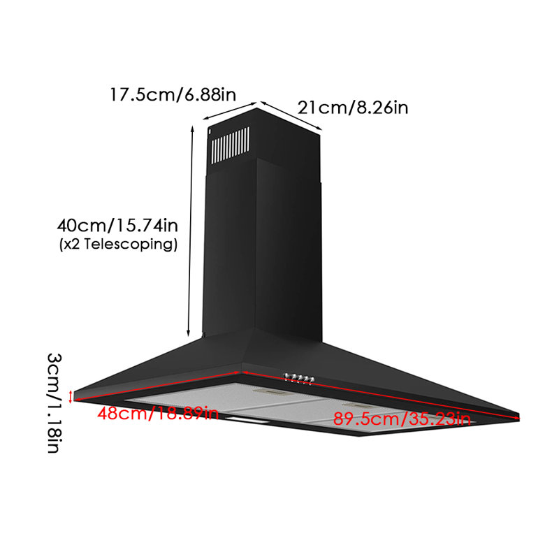90CM Wall Mount Range Hood with LED Lights