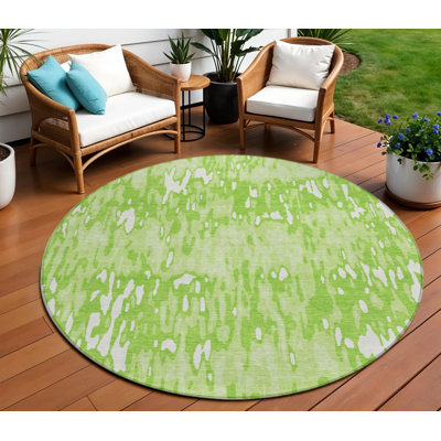 Tapis intérieur lavable rayé rond vert lime et ivoire 8 pi