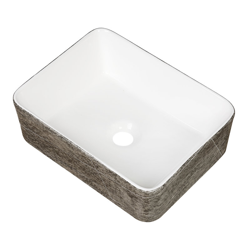 KSWIN 12'' Gray/White Ceramic Rectangular Bathroom Sink