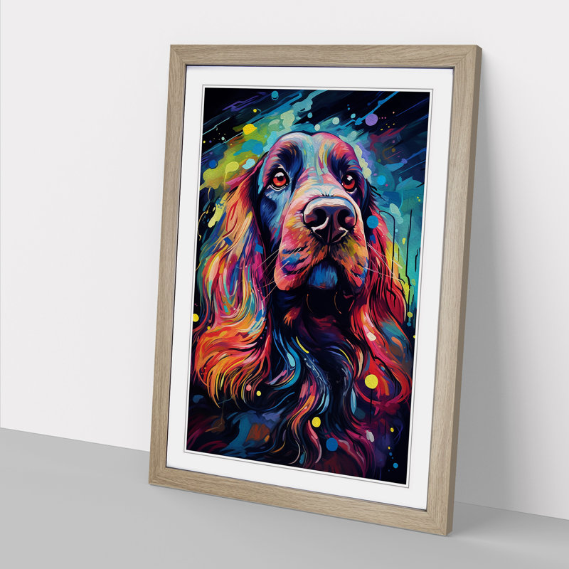 Cocker Spaniel Futurism No.2 - Single Picture Frame Print on Wood, Oak , 64cm H x 46cm W x 2cm D