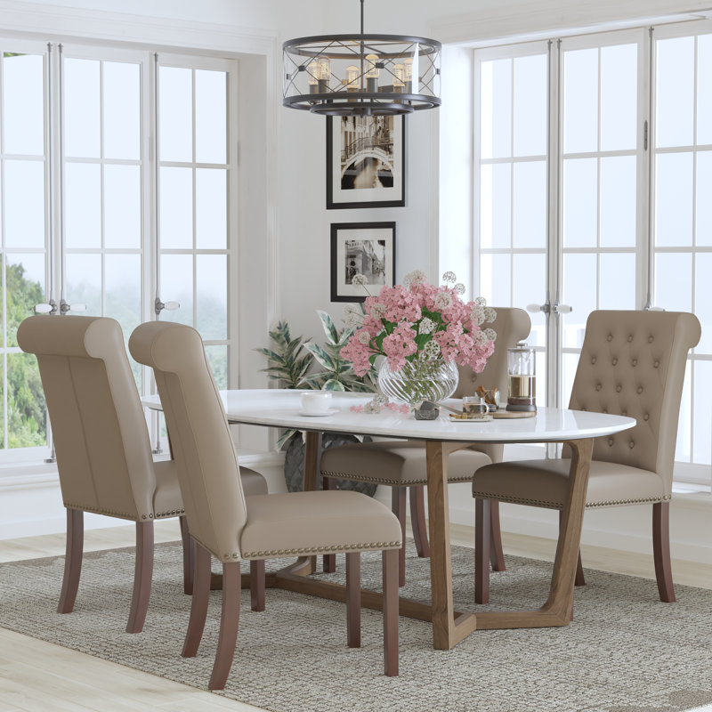 Feige Parsons Chairs-Rolled Back, Accent Nail Trim, Beige