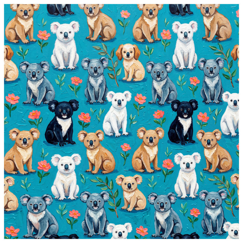 Koalas et couvertures à motif de fleurs, 60in W x 80in H