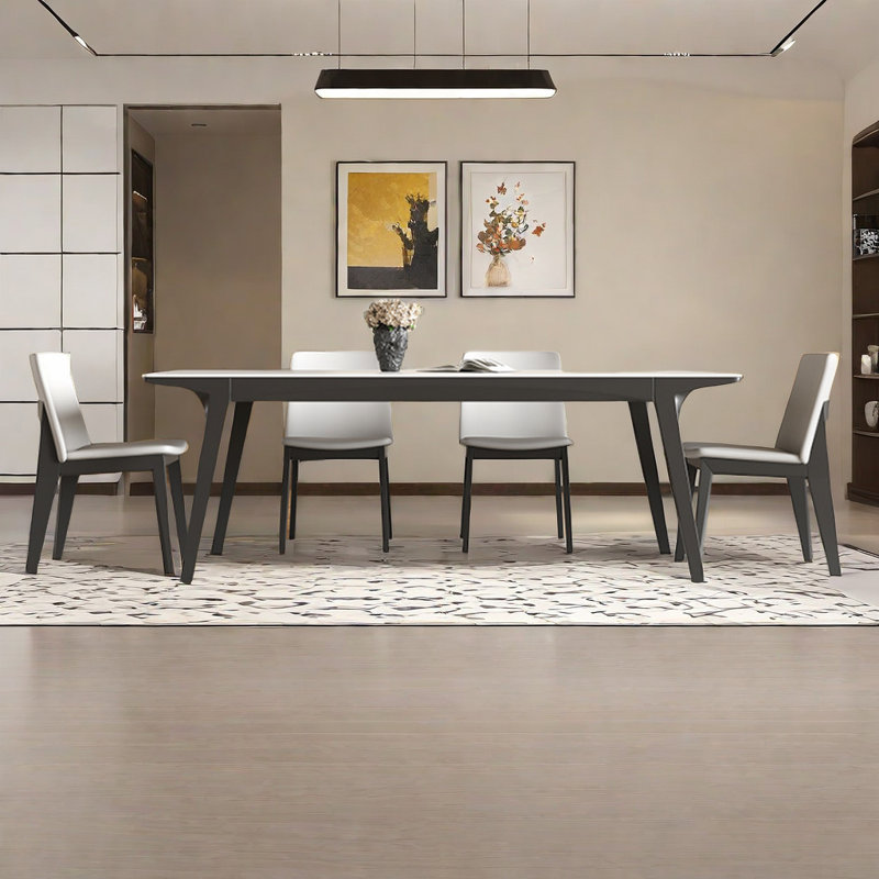 Simple Rock Plate Dining Table And Chairs 4 - Person Four Leg Dining Set, 29.5"H x 78.7"L x 35.4"W