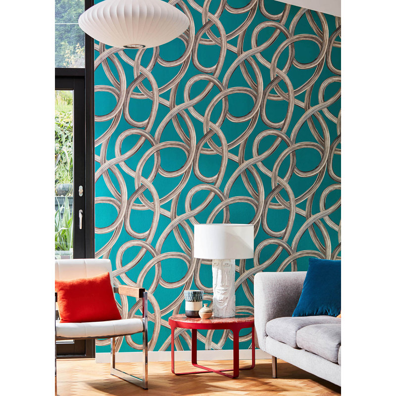 Berhan 33' L X 19.7" W Wallpaper Roll, Turquoise