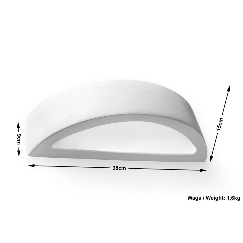 Anberlyn Ceramic Wall Sconce, White, 15cm H x 38cm Wx 9cm D